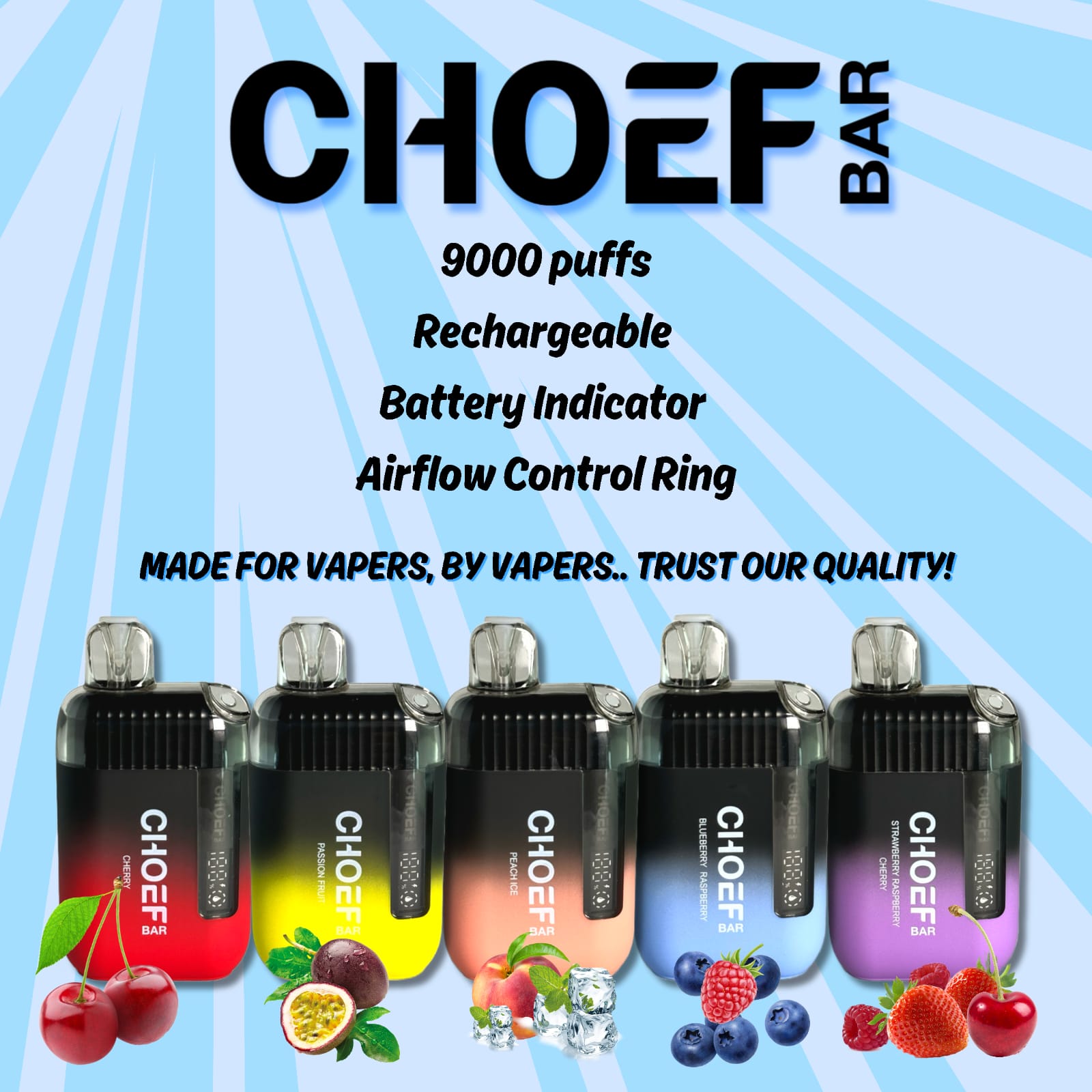 Choef Bar 9000 Puff Disposable 4% – Vanilla Vape